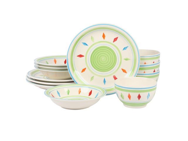 Gibson Home Heidy 12 Piece Hand Painted Durastone Dinnerware Set in Green