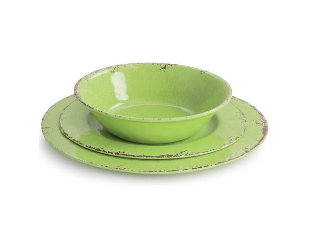 Gibson Mauna 12 Piece Melamine Dinnerware Set in Crackle Green