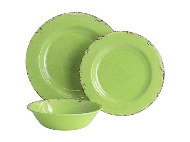 Gibson Mauna 12 Piece Melamine Dinnerware Set in Crackle Green