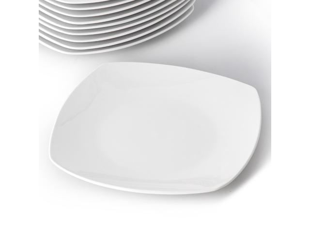 Elama 12 Piece Square Porcelain Large Dinner Plates in White
