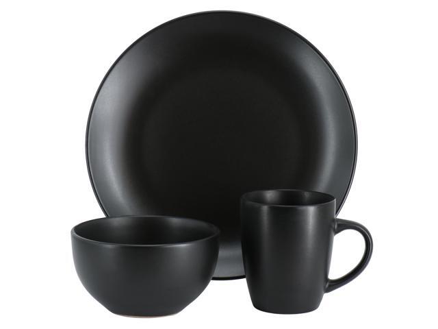 Gibson Home Everyday Plus 12 Piece Round Stoneware Dinnerware Set in Black