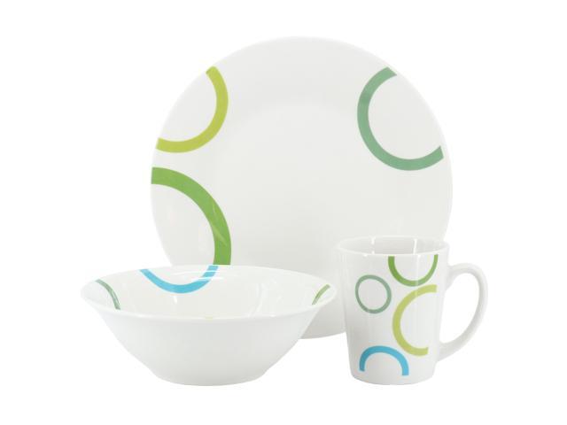 Gibson Home Green Loops 12 Piece Round Fine Ceramic Dinnerware Set in White