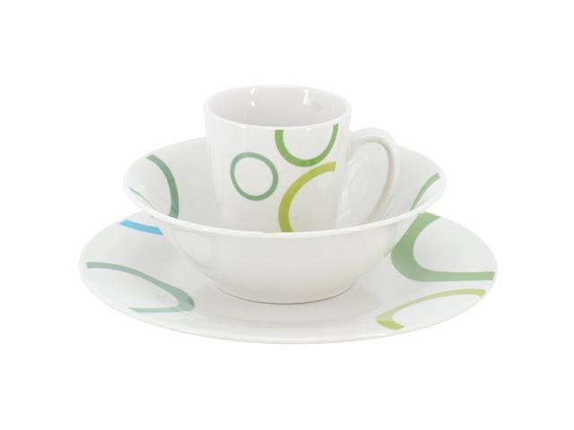 Gibson Home Green Loops 12 Piece Round Fine Ceramic Dinnerware Set in White