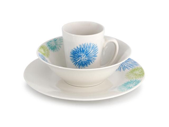 Gibson Home Blue Meadow 12 Piece Fine Ceramic Dinnerware Set in White with Colored Accents