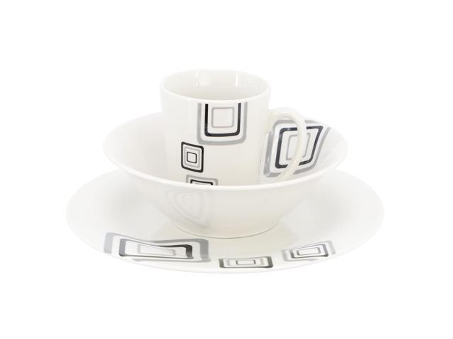Gibson Home Black Squares 12 Piece Round Fine Ceramic Dinnerware Set in White