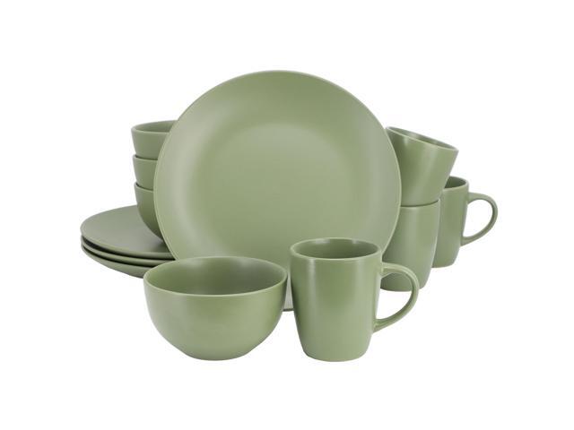 Gibson Home Everyday Plus 12 Piece Round Stoneware Dinnerware Set in Green