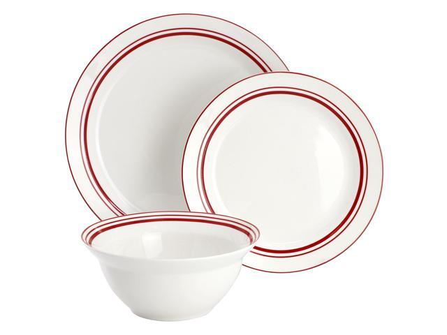 Gibson Ultra White Shadow 12 Piece Opal Glass Dinnerware Set in White