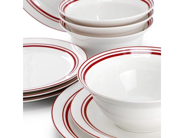 Gibson Ultra White Shadow 12 Piece Opal Glass Dinnerware Set in White