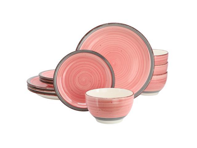 Gibson Home Holcomb 12 Piece Ceramic Dinnerware Set in Pink