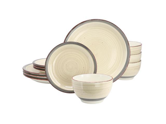 Gibson Home Holcomb 12 Piece Ceramic Dinnerware Set in Beige