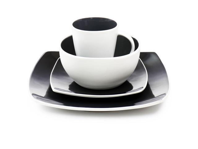 Gibson Elite Soho Lounge 16 Piece Stoneware Dinnerware Set in Black/White