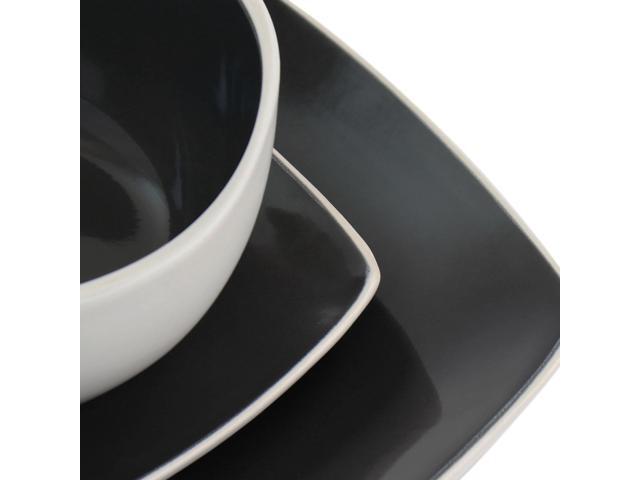 Gibson Elite Soho Lounge 16 Piece Stoneware Dinnerware Set in Black/White