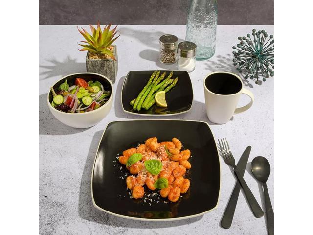 Gibson Elite Soho Lounge 16 Piece Stoneware Dinnerware Set in Black/White