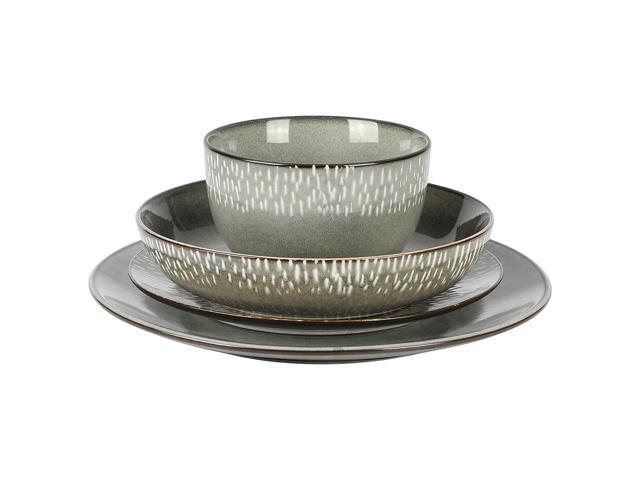 Gibson Elite Matisse 16 Piece Stoneware Dinnerware Set in Grey with Reactive Glaze