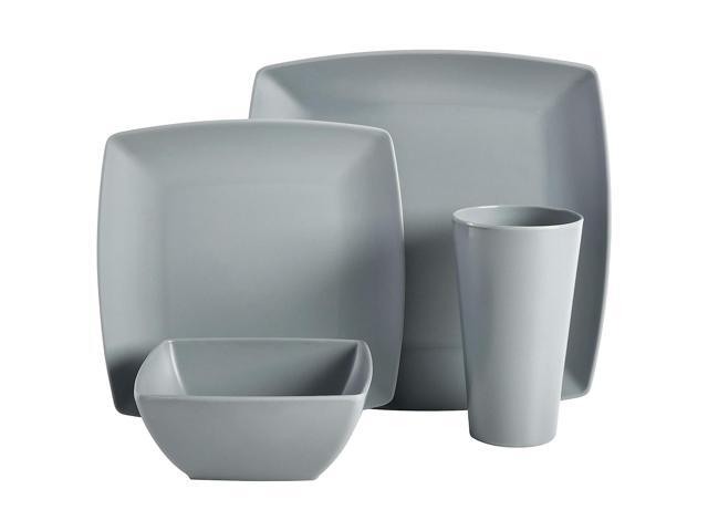 Gibson Home Grayson 16 Piece Square Melamine Dinnerware Set in Grey