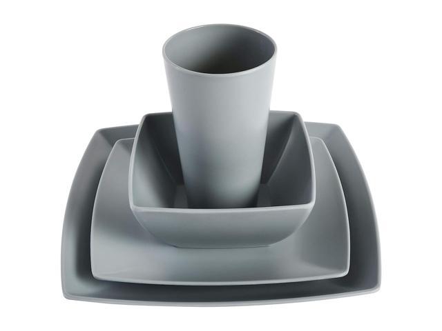Gibson Home Grayson 16 Piece Square Melamine Dinnerware Set in Grey