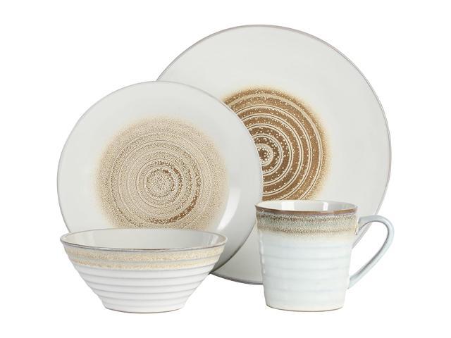 Gibson Elite Spiral Embossed 16 Piece Stoneware Dinnerware Set in Taupe