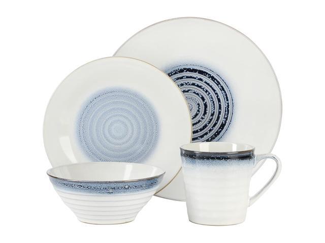 Gibson Elite Spiral Embossed 16 Piece Stoneware Dinnerware Set in Blue