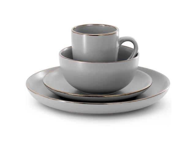 Gibson Home Rockaway 16 Piece Gold Rimmed Dinnerware Set in Grey