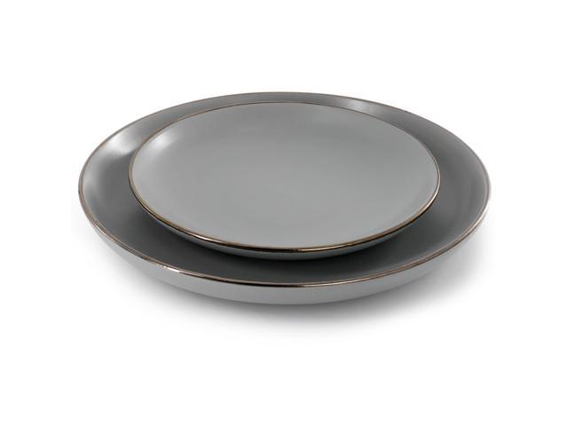 Gibson Home Rockaway 16 Piece Gold Rimmed Dinnerware Set in Grey