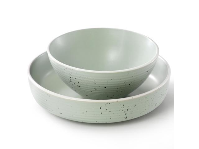 Elama Emilia 16 Piece Double Bowl Stoneware Dinnerware Set in Light Green