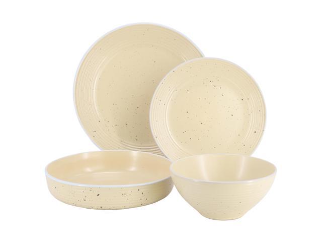 Elama Emilia 16 Piece Double Bowl Stoneware Dinnerware Set in Cream Yellow