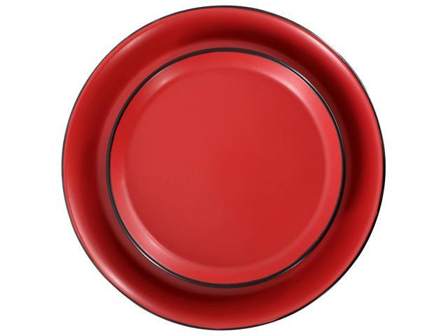 Elama Bacarra 16 Piece Stoneware Dinnerware Set in Two Tone Black and Red