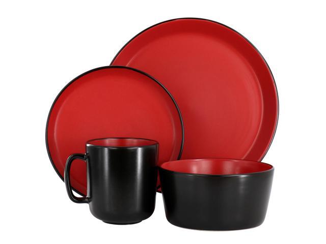 Elama Bacarra 16 Piece Stoneware Dinnerware Set in Two Tone Black and Red