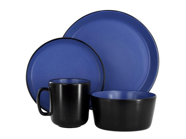Elama Bacarra 16 Piece Stoneware Dinnerware Set in Two Tone Black and Blue