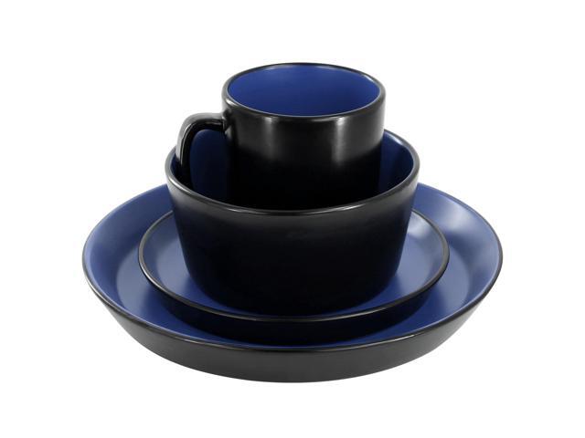 Elama Bacarra 16 Piece Stoneware Dinnerware Set in Two Tone Black and Blue