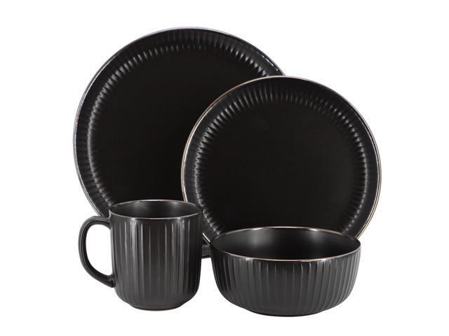 Elama Leo 16 Piece Stoneware Dinnerware Set In Black