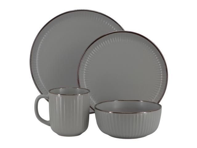 Elama Leo 16 Piece Stoneware Dinnerware Set In Dark Gray