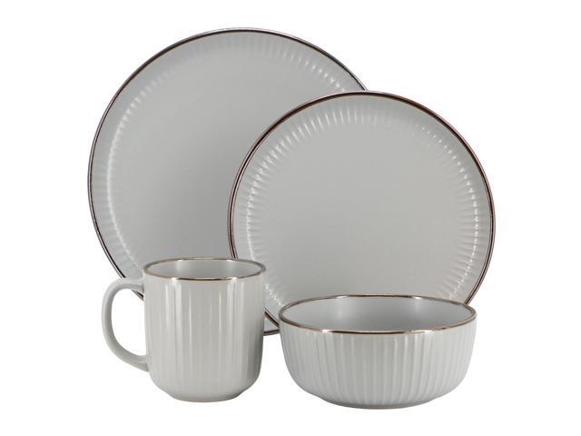 Elama Leo 16 Piece Stoneware Dinnerware Set In Light Gray