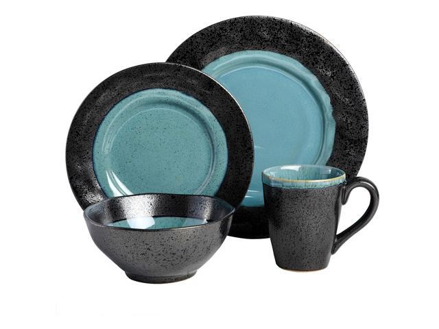 Gibson Elite Dragonstone 16 Piece Stoneware Reactive Glaze Dinnerware Set in Aqua
