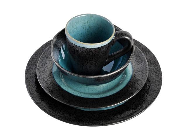 Gibson Elite Dragonstone 16 Piece Stoneware Reactive Glaze Dinnerware Set in Aqua