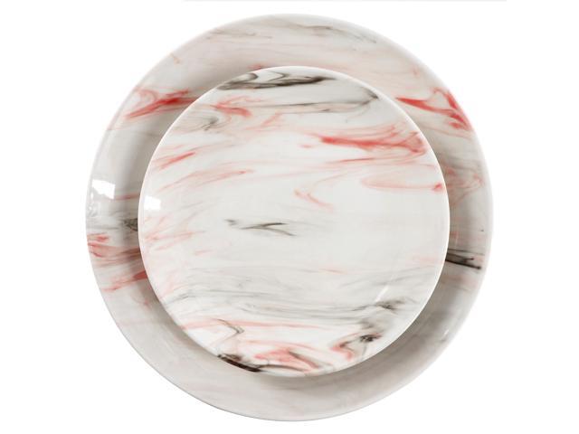 Elama Fine Marble 16 Piece Porcelain Dinnerware Set in Red and Gray