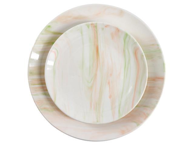 Elama Fine Marble 16 Piece Porcelain Dinnerware Set in Orange and Green