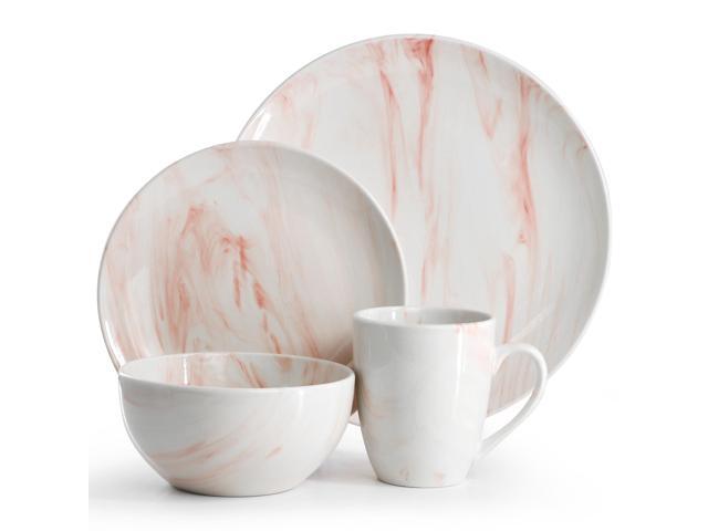 Elama Fine Marble 16 Piece Porcelain Dinnerware Set in Red