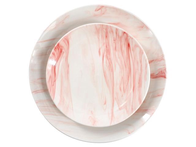 Elama Fine Marble 16 Piece Porcelain Dinnerware Set in Red