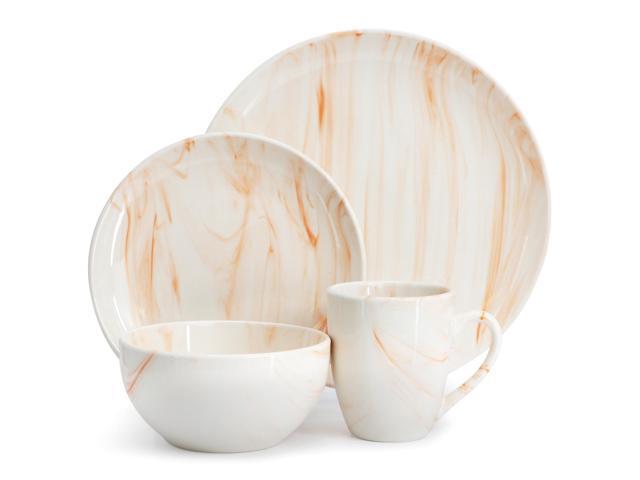 Elama Fine Marble 16 Piece Porcelain Dinnerware Set in Orange