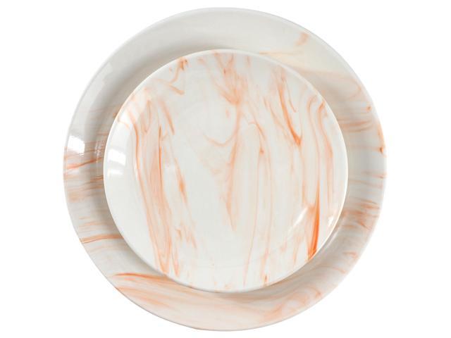 Elama Fine Marble 16 Piece Porcelain Dinnerware Set in Orange