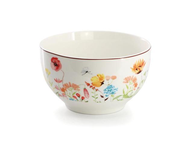 Elama Wildflower Meadow 16 Piece Stoneware Dinnerware Set in White and Multi