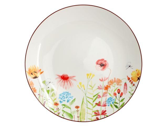 Elama Wildflower Meadow 16 Piece Stoneware Dinnerware Set in White and Multi