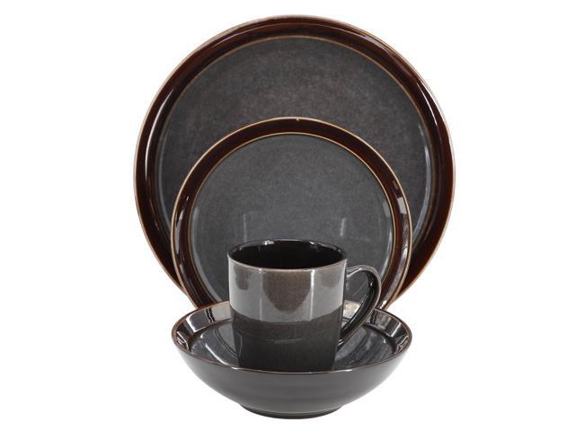 Gibson Elite Priya 16 Piece Stoneware Reactive Glaze Dinnerware Set in Grey