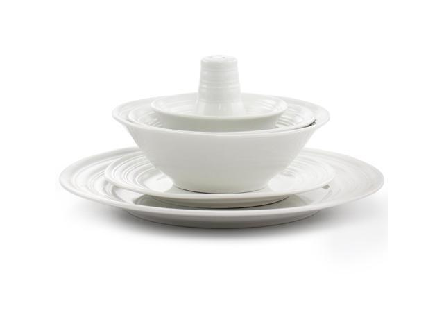 Gibson Home Embossed Ring 32 Piece Round Ceramic Dinnerware Set in White