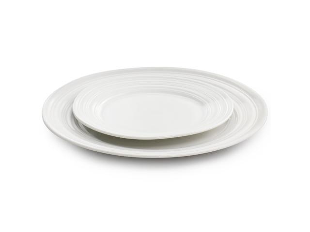 Gibson Home Embossed Ring 32 Piece Round Ceramic Dinnerware Set in White