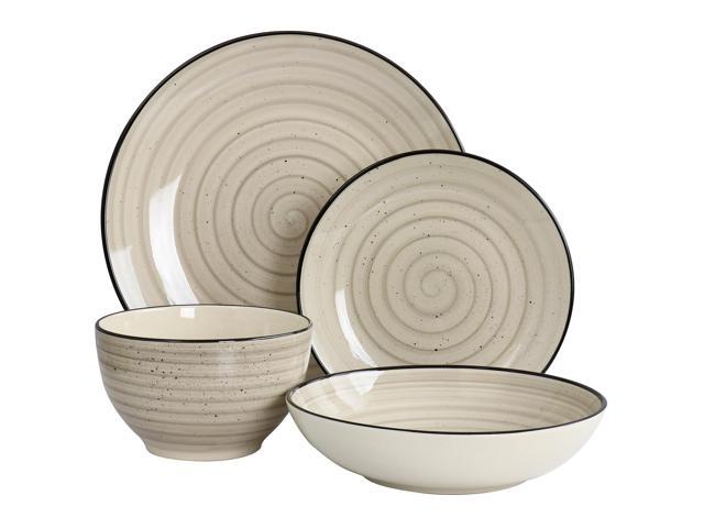 Elama Gia 24 Piece Round Stoneware Dinnerware Set in Cream