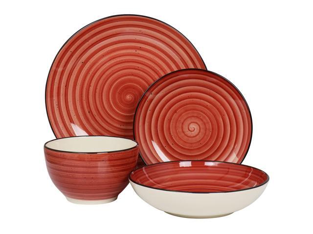Elama Gia 24 Piece Round Stoneware Dinnerware Set in Red
