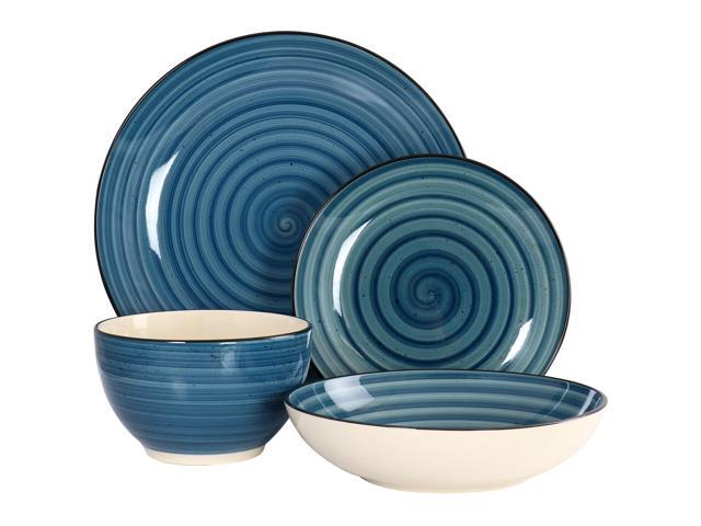 Elama Gia 24 Piece Round Stoneware Dinnerware Set in Dark Blue