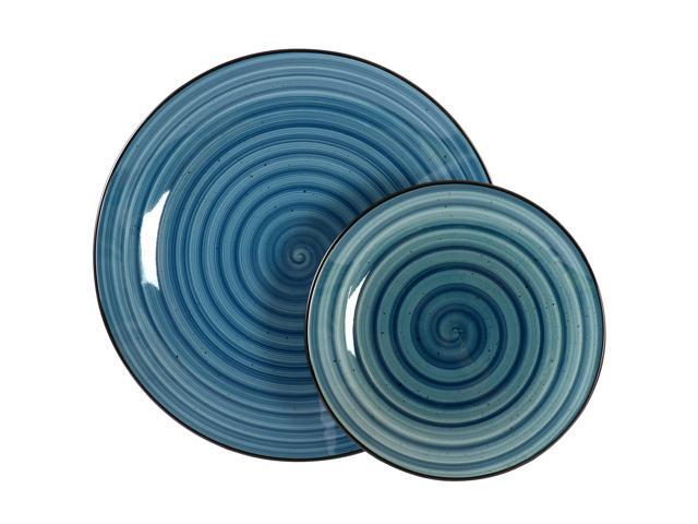 Elama Gia 24 Piece Round Stoneware Dinnerware Set in Dark Blue